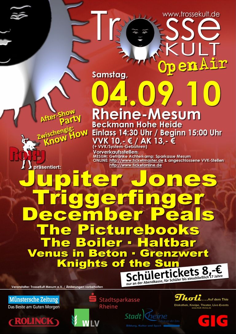 Trosse Kult Open Air 2010, Jupiter Jones, Triggerfinger, December Peals, The Picturebooks, The Boiler, Haltbar, Venus in Beton, Grenzwert, Knights of the Sun