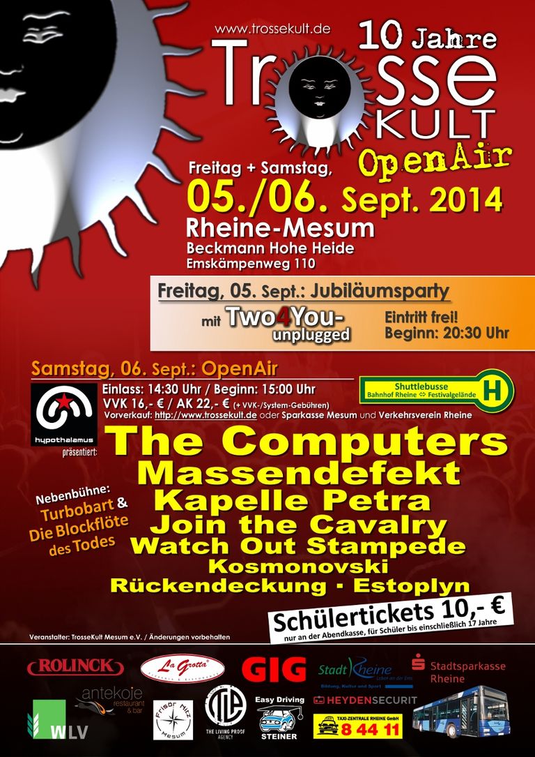 Trosse Kult Open Air 2014, The Computers, Massendefekt, Kapelle Petra, Join The Cavalry, Watch Out Stampede, Kosmonovski, Rückendeckung, Estoplyn