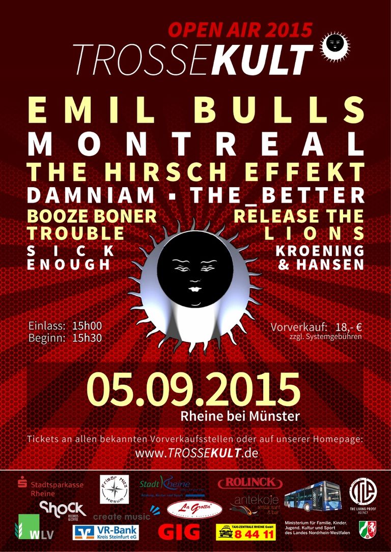 Trosse Kult Open Air 2015, Emil Bulls, Montreal, The Hirsch Effekt, Damniam, The_Better, Booze Boner Trouble, Release The Lions, Sick Enough, Kroenning & Hansen