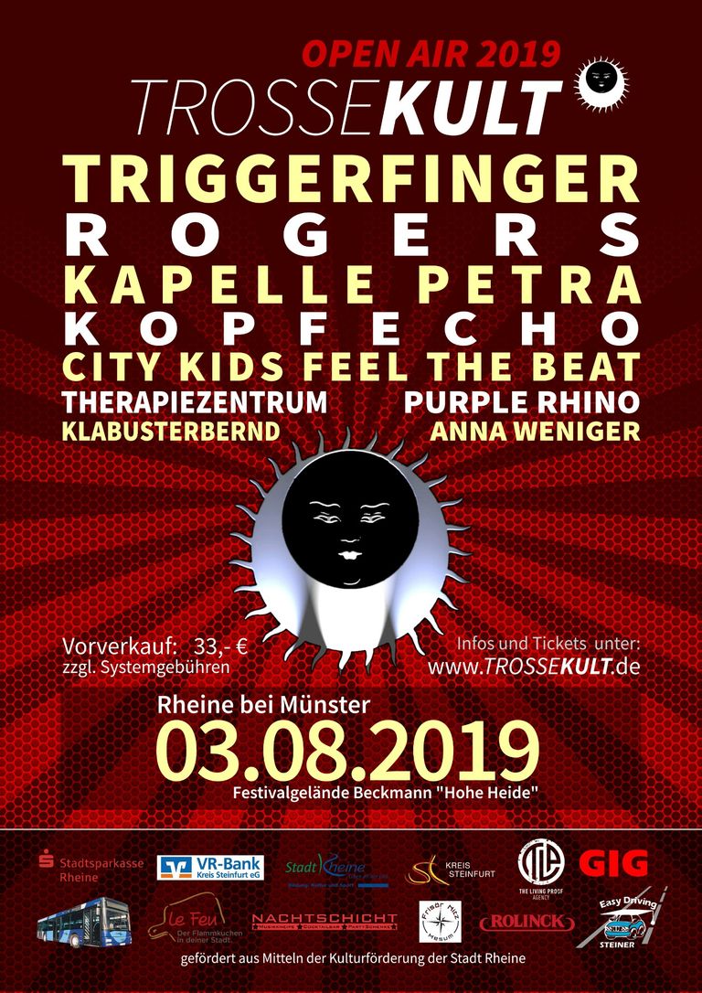 Trosse Kult Open Air 2019, Triggerfinger, Rogers, Kapelle Petra, Kopfecho, City Kids Feel The Beat, Therapiezentrum, Purple Rhino, Klabusterbernd, Anna Weniger