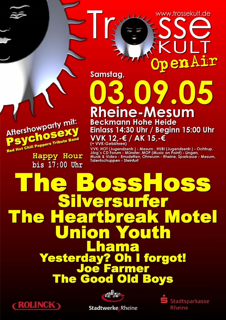 Trosse Kult Open Air 2005, The BossHoss, Silversurfer, The Heartbreak Motel, Union Youth, Lhama, Yesterday oh I forgot, Joe Farmer, The Good Old Boys